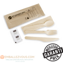 KIT couvert en bois 6 en 1 _ FOURCHETTE, COUTEAU, CUILLERE, SERVIETTE, SEL, POIVRE - vendu par 500
